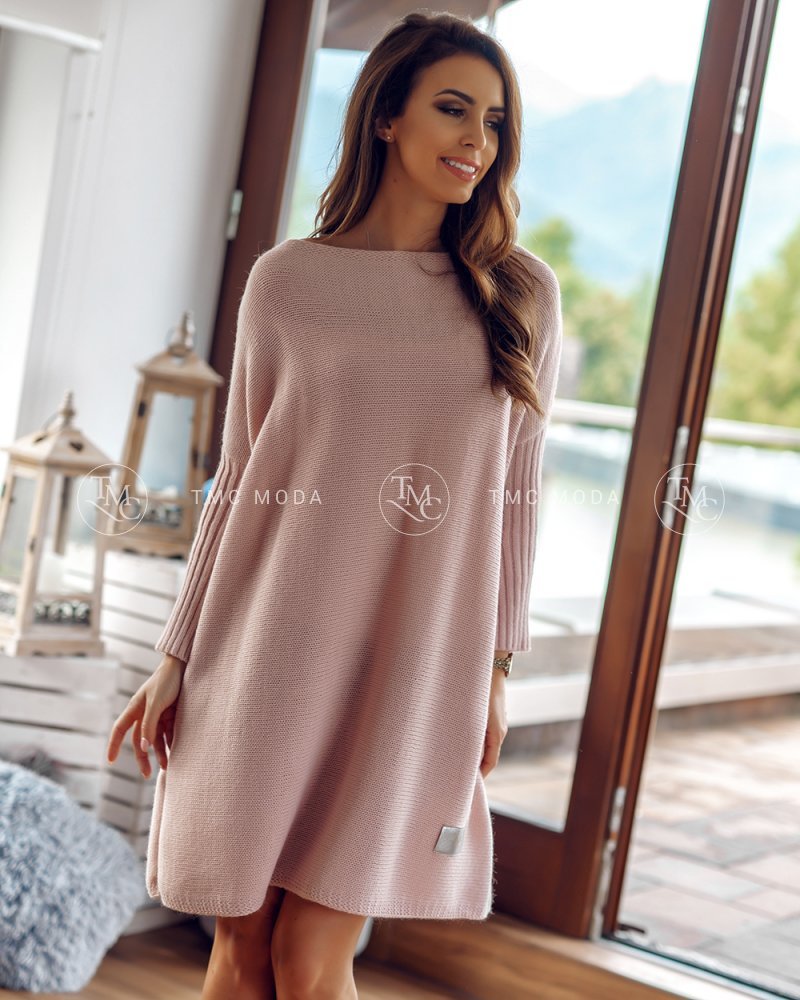 Oversize dámsky sveter púdrovo-ružový