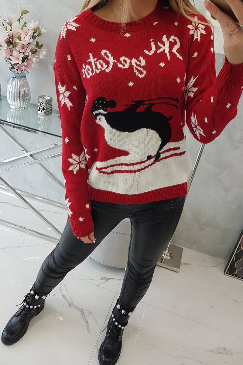Vianočný sveter Tučniak červený
