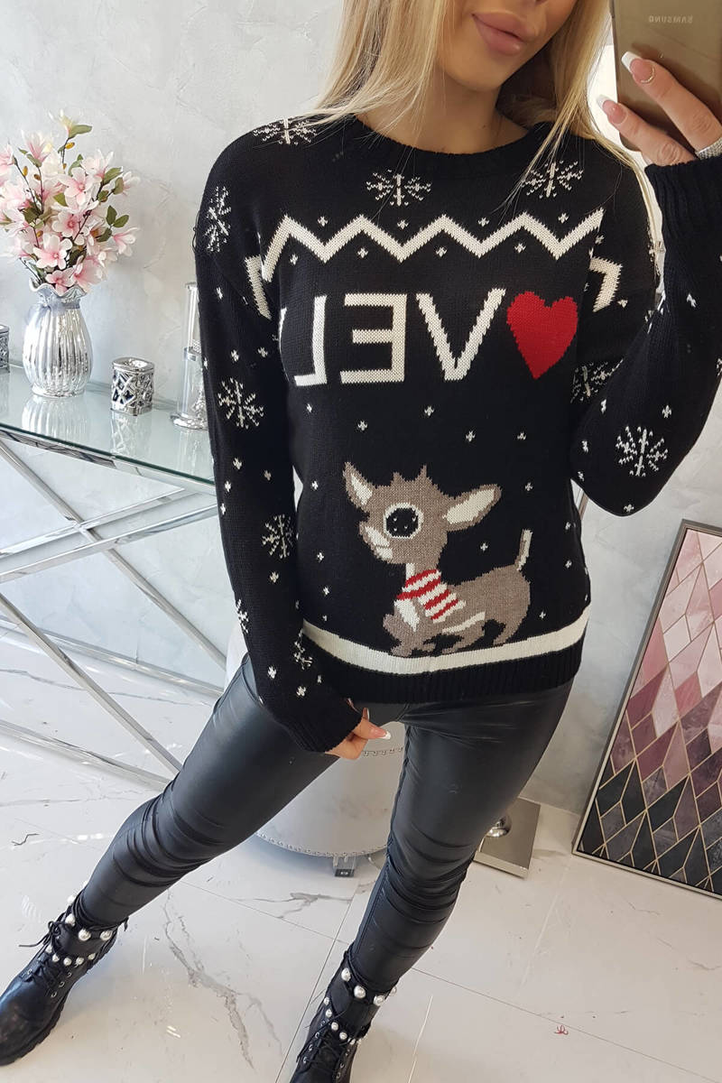 Vianočný sveter s nápisom čierny