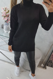 Dámsky sveter s vreckami čierny