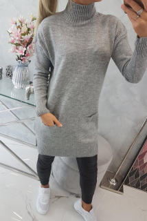 Dámsky sveter s vreckami sivý